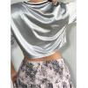imageVerdusa Womens Metallic Letter Print Crop T Shirt Round Neck Short Sleeve Loose Tee TopSilver