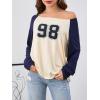 imageVerdusa Womens Off Shoulder Color Block Graphic Tee Shirt Long Raglan Sleeve Scoop Neck Loose Pullover TopMulticolor