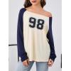 imageVerdusa Womens Off Shoulder Color Block Graphic Tee Shirt Long Raglan Sleeve Scoop Neck Loose Pullover TopMulticolor
