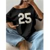 imageVerdusa Womens Off The Shoulder Tee Tops Letter Print Short Sleeve Oversized T ShirtBlack