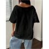 imageVerdusa Womens Off The Shoulder Tee Tops Letter Print Short Sleeve Oversized T ShirtBlack