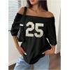imageVerdusa Womens Off The Shoulder Tee Tops Letter Print Short Sleeve Oversized T ShirtBlack