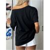 imageVerdusa Womens Off The Shoulder Tee Tops Letter Print Short Sleeve Oversized T ShirtBlack Beige