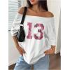 imageVerdusa Womens Off The Shoulder Tee Tops Letter Print Short Sleeve Oversized T ShirtPink White