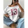 imageVerdusa Womens Off The Shoulder Tee Tops Letter Print Short Sleeve Oversized T ShirtPink White