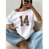 imageVerdusa Womens Off The Shoulder Tee Tops Letter Print Short Sleeve Oversized T ShirtWhite Brown