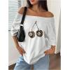 imageVerdusa Womens Off The Shoulder Tee Tops Letter Print Short Sleeve Oversized T ShirtWhite Cherry
