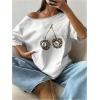 imageVerdusa Womens Off The Shoulder Tee Tops Letter Print Short Sleeve Oversized T ShirtWhite Cherry