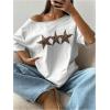 imageVerdusa Womens Off The Shoulder Tee Tops Letter Print Short Sleeve Oversized T ShirtWhite Star