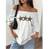imageVerdusa Womens Off The Shoulder Tee Tops Letter Print Short Sleeve Oversized T ShirtWhite Star