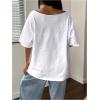 imageVerdusa Womens Off The Shoulder Tee Tops Letter Print Short Sleeve Oversized T ShirtWhite and Blue