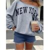 imageVerdusa Womens Oversized Tshirts Off The Shoulder Tops Letter Graphic Long Sleeve PulloversGrey