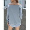 imageVerdusa Womens Oversized Tshirts Off The Shoulder Tops Letter Graphic Long Sleeve PulloversGrey