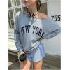 imageVerdusa Womens Oversized Tshirts Off The Shoulder Tops Letter Graphic Long Sleeve PulloversGrey