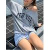 imageVerdusa Womens Oversized Tshirts Off The Shoulder Tops Letter Graphic Long Sleeve PulloversGrey