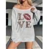 imageVerdusa Womens Oversized Tshirts Off The Shoulder Tops Letter Graphic Long Sleeve PulloversLight Grey Lepard