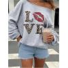 imageVerdusa Womens Oversized Tshirts Off The Shoulder Tops Letter Graphic Long Sleeve PulloversLight Grey Lepard