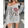 imageVerdusa Womens Oversized Tshirts Off The Shoulder Tops Letter Graphic Long Sleeve PulloversLight Grey Lepard