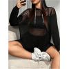 imageVerdusa Womens Plus Size Fishnet Hoodies Long Sleeve Casual Patchwork Mesh Sheer Hooded SweatshirtBlack
