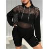 imageVerdusa Womens Plus Size Fishnet Hoodies Long Sleeve Casual Patchwork Mesh Sheer Hooded SweatshirtBlack