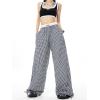 imageVerdusa Womens Striped Wide Leg Elastic High Waisted Casual Pants with PocketsBlack Plaid