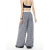 imageVerdusa Womens Striped Wide Leg Elastic High Waisted Casual Pants with PocketsBlack Plaid