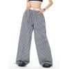 imageVerdusa Womens Striped Wide Leg Elastic High Waisted Casual Pants with PocketsBlack Plaid