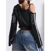 imageVerdusa Womens Y2K Graphic Tees Bow Tie Off Shoulder Crop Tops Flared Sleeve T ShirtBlack