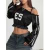 imageVerdusa Womens Y2K Graphic Tees Bow Tie Off Shoulder Crop Tops Flared Sleeve T ShirtBlack
