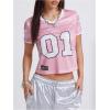 imageVerdusa Womens Y2K Jersey Shirts Number Graphic Tees Short Sleeve Crop TopsPink