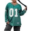 imageVerdusa Girls Jersey Graphic Tees Long Sleeve Oversized Tshirts V Neck Drop Shoulder TopsGreen