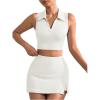 imageVerdusa Womens 2 Piece Solid Sleeveless Crop Tank Top Split Skirts Workout SetsWhite