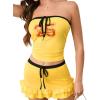 imageVerdusa Womens 2 Piece Y2k Outfit Jersey Bow Tie Bandeau Tops and Ruffle Drawstring Short Skirt SetYellow