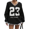 imageVerdusa Womens Graphic Loose Jersey Shirts V Neck Long Sleeve Game Sweatshirts TopBlack