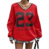 imageVerdusa Womens Graphic Loose Jersey Shirts V Neck Long Sleeve Game Sweatshirts TopRed