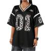 imageVerdusa Womens Jersey Shirt Baggy Shirt Oversized Tshirts Leopard Print V Neck Tshirt Sumer TopsBlack