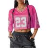 imageVerdusa Womens Jersey Shirts Hip Hop V Neck Short Sleeve Mesh Crop Top Graphic TeesHot Pink