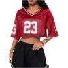 imageVerdusa Womens Jersey Shirts Hip Hop V Neck Short Sleeve Mesh Crop Top Graphic TeesRed