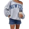 imageVerdusa Womens Letter Graphic Off The Shoulder T Shirts Long Sleeve Loose Sweatshirt Tee TopsLight Grey