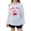 imageVerdusa Womens Letter Graphic Off The Shoulder T Shirts Long Sleeve Loose Sweatshirt Tee TopsWhitered