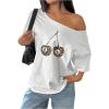 imageVerdusa Womens Off The Shoulder Tee Tops Letter Print Short Sleeve Oversized T ShirtWhite Cherry