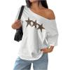 imageVerdusa Womens Off The Shoulder Tee Tops Letter Print Short Sleeve Oversized T ShirtWhite Star