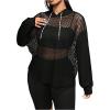 imageVerdusa Womens Plus Size Fishnet Hoodies Long Sleeve Casual Patchwork Mesh Sheer Hooded SweatshirtBlack
