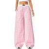 imageVerdusa Womens Striped Wide Leg Elastic High Waisted Casual Pants with PocketsPink Plaid