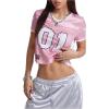 imageVerdusa Womens Y2K Jersey Shirts Number Graphic Tees Short Sleeve Crop TopsPink