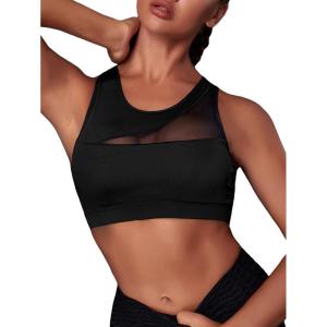 imageVerdusa Womens Cut Out Back Contrast Mesh Workout Sport BraBlack