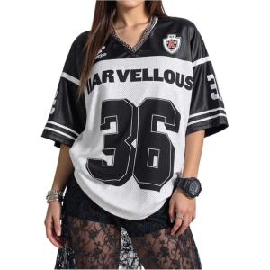 imageVerdusa Womens Jersey Shirt Baggy Shirt Oversized Tshirts Leopard Print V Neck Tshirt Sumer TopsBlack White