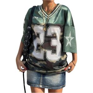 imageVerdusa Womens Jersey Shirt Baggy Shirt Oversized Tshirts Leopard Print V Neck Tshirt Sumer TopsDark Green