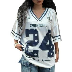 imageVerdusa Womens Jersey Shirt Baggy Shirt Oversized Tshirts Leopard Print V Neck Tshirt Sumer TopsWhite