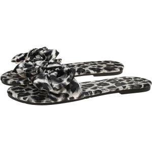 imageVerdusa Womens Leopard Print Sandals Bow Front Open Toe Slip on Flat SandalsApricot